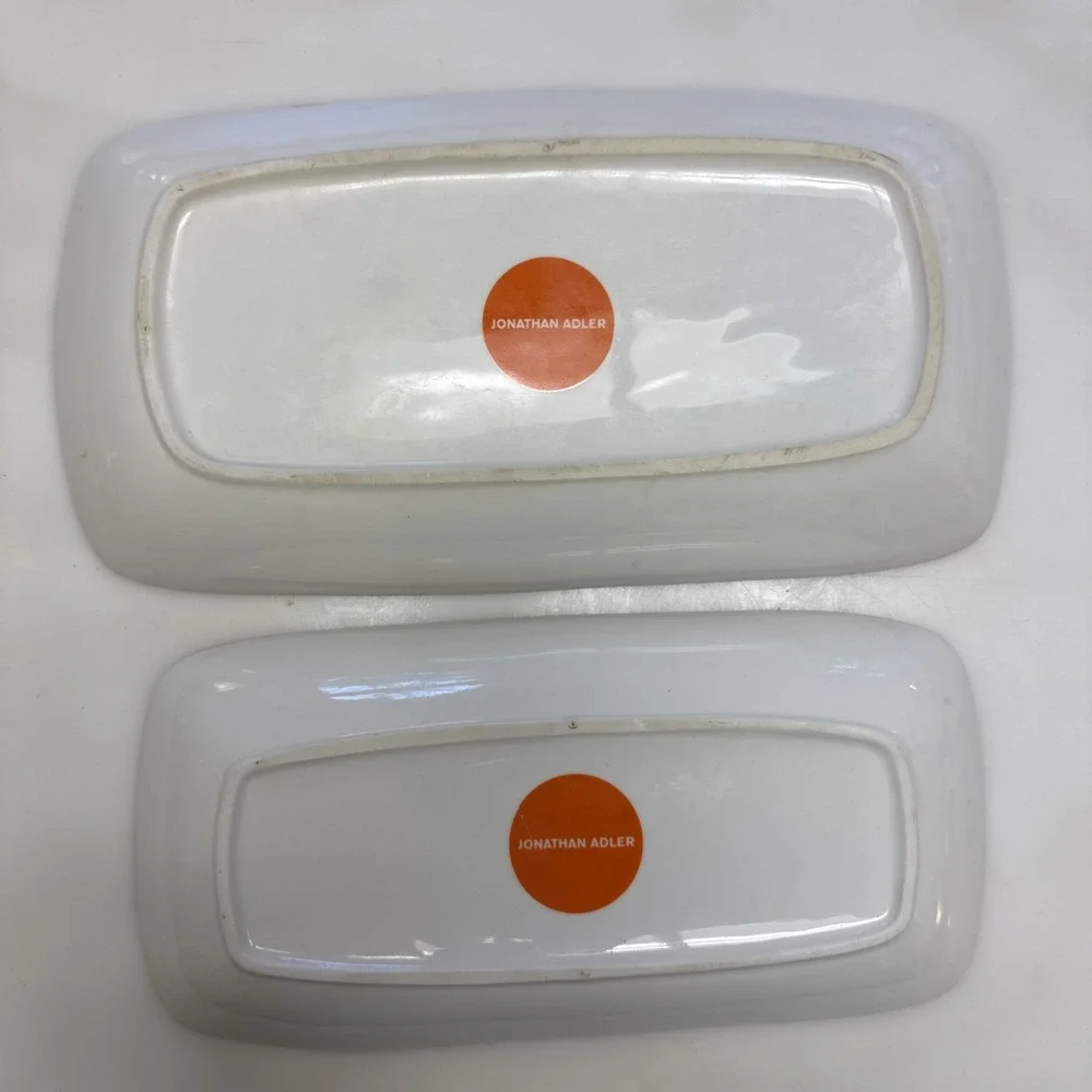 Jonathan Adler Orange Pink Geometric Ceramic Tray Set 2 Catchall /Serving Dishes